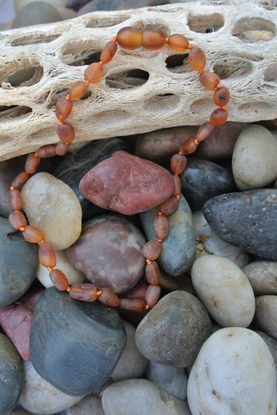 SALE! RAW bean and rounded edge nuggets  Teething necklaces HONEY approx 13"