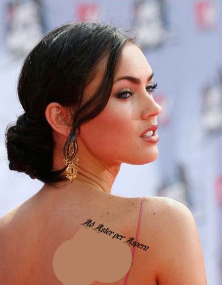 megan fox tattoos on back. megan fox tattoos on ack.