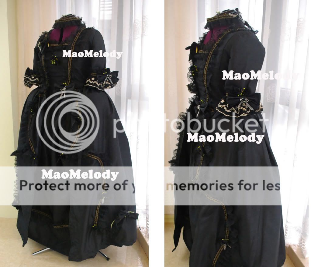 18th century Rococo Baroque Cosplay Costume Dress 04 black  