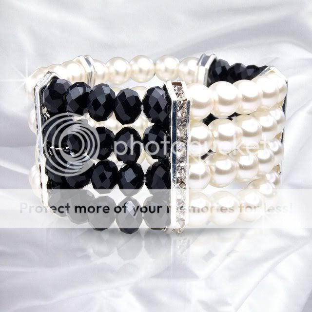Elegant design black and cream bracelet interspersed with crystal 