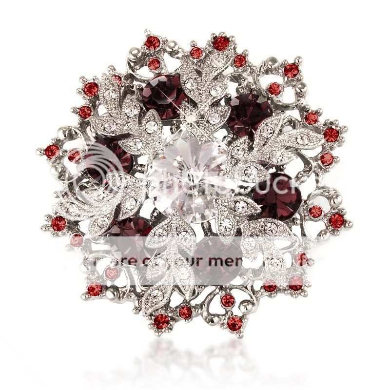 DESIGNER JEWELLERY BLOOD RED SIAM SNOWFLAKE CRYSTALS BROOCH PENDANT 